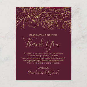Giltig Blommigt Burgundy & Guld Tack Bord Card Vykort