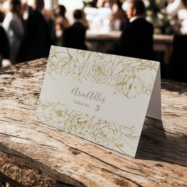 Giltig Blommigt Trintable Cream och Guld Place Car Inbjudningar (Gilded Floral Printable Cream and Gold Place Cards)