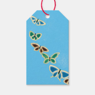 GILTIG Märkre JAPANESE BUTTERFLIES IN HIMLAR BLUE Presentetikett
