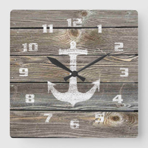 Giltig tittar Wood Rustic Anchor nautical Fyrkantig Klocka