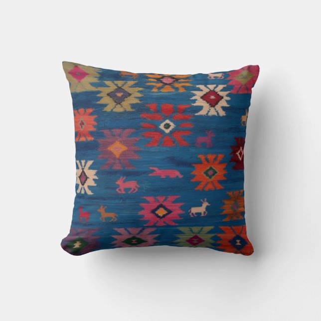 Giltiga blå Kilim Pillows: Handwoven Art for Yo Kudde (Framsida)