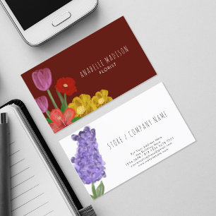 Giltiga Färgad Flowers Maroon Hand plockade Vatten Visitkort