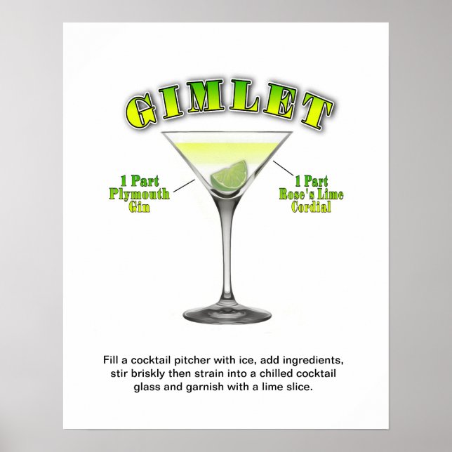 Gimlet Martini Cocktail Recipe 16"x20" Art Poster (Framsidan)