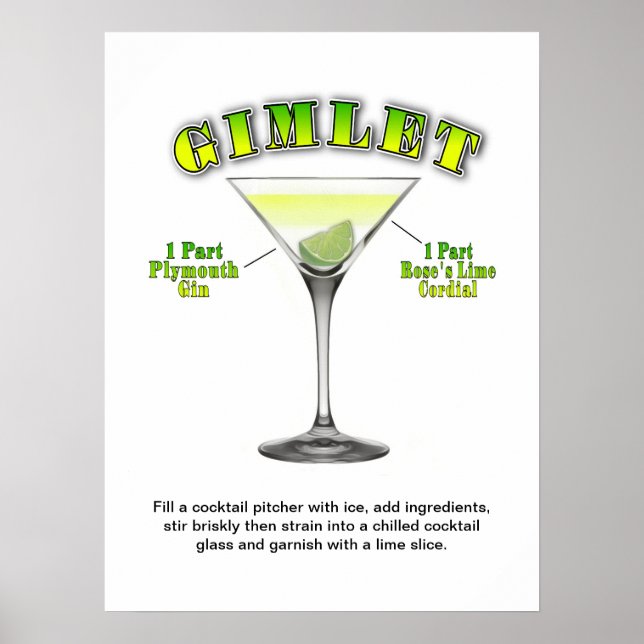 Gimlet Martini Cocktail Recipe 18"x24" Art Poster (Framsidan)