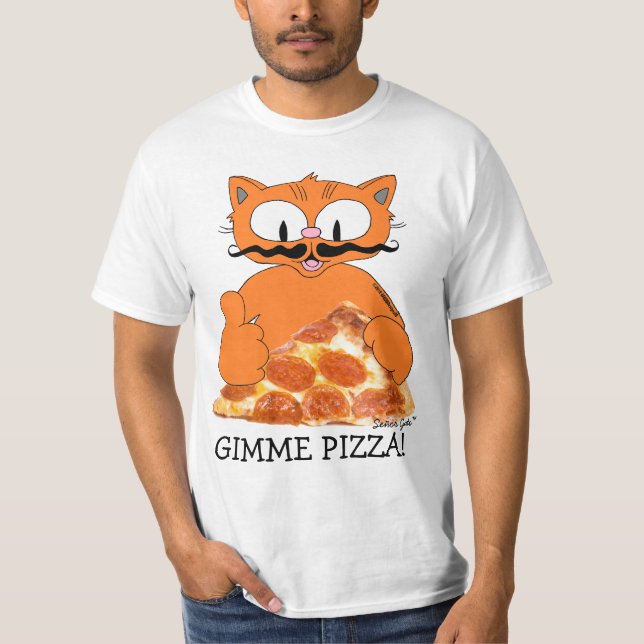 GIMME PIZZA! Señor Gato med Pepperoni Pizza Slice T Shirt (Framsida)