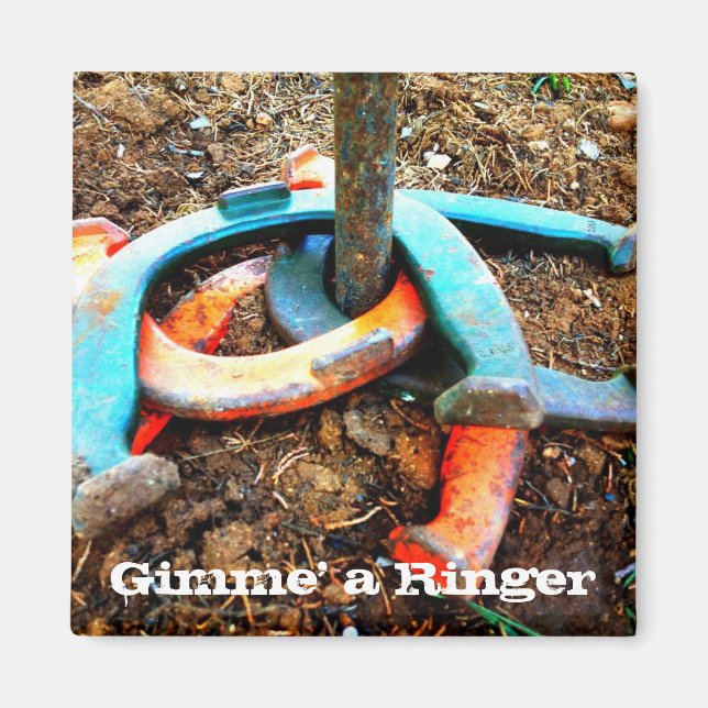 Gimme'a Ringer Horseshoe Pitching Gifts Magnet (Framsidan)