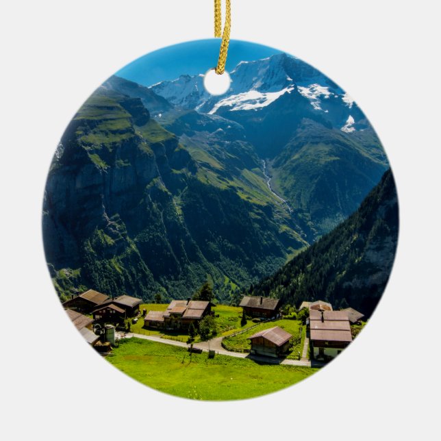 Gimmelwald i schweizisk alperna - Schweitz Julgransprydnad Keramik (Framsidan)