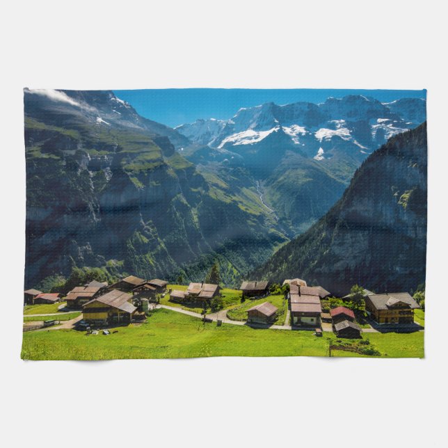Gimmelwald i schweizisk alperna - Schweitz Kökshandduk (Horisontell)