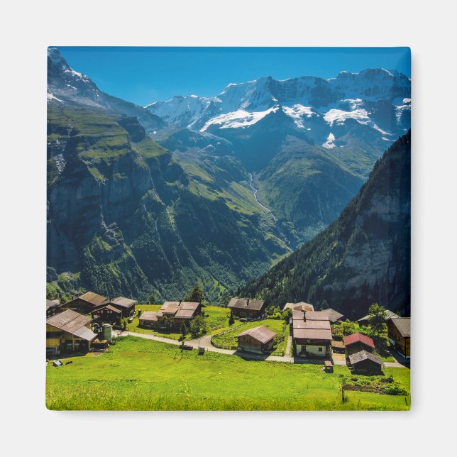 Gimmelwald i schweiziska Alpernor - Schweiz Magnet (Framsidan)