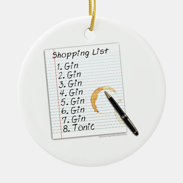 GIN ÄLSKARE SHOPPFÖRTECKNING JULGRANSPRYDNAD KERAMIK (Framsidan)