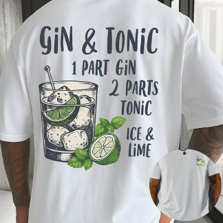 Gin and Tonic Recipe Vintage Cocktail Illustration T Shirt