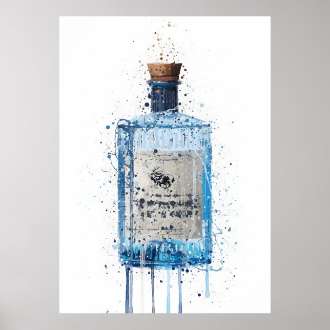 Gin Bottle Wall Art Print 'Blue Barrel' Poster (Framsidan)