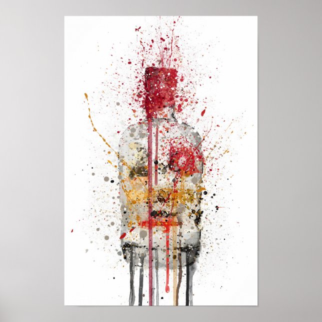 Gin Bottle Wall Art Print 'Crimson' Poster (Framsidan)