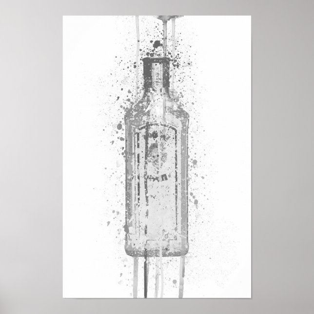 Gin Bottle Wall Art Print 'Ocean Blue' Grey  Poster (Framsidan)