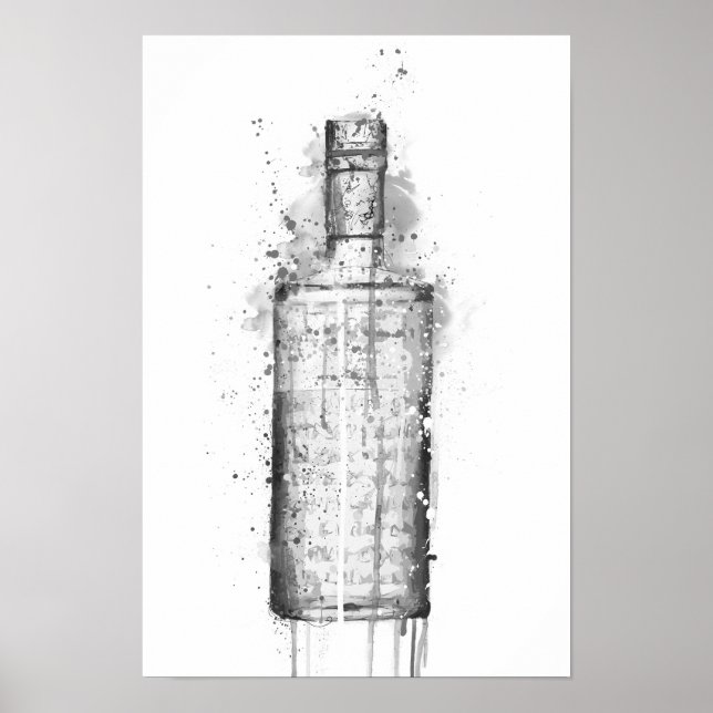 Gin Bottle Wall Art Print 'Steel Grey' Grey Poster (Framsidan)