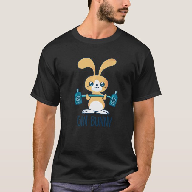 Gin Bunny Alcohol Drunk Drinking T Shirt (Framsida)
