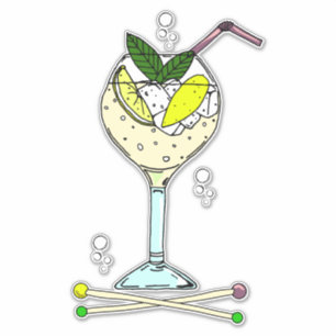 Gin Cocktail-glas med is- och lemonskivor Klistermärken