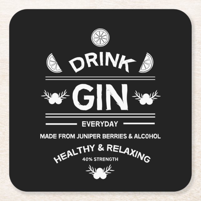 Gin Drycker | Älskar Gin | Hemdekor | Barer som Se Underlägg Papper Kvadrat (Framsidan)