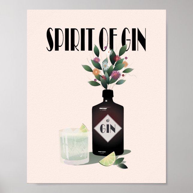 Gin Flaska & Flowers | Illustration för Gin Älskar Poster (Framsidan)