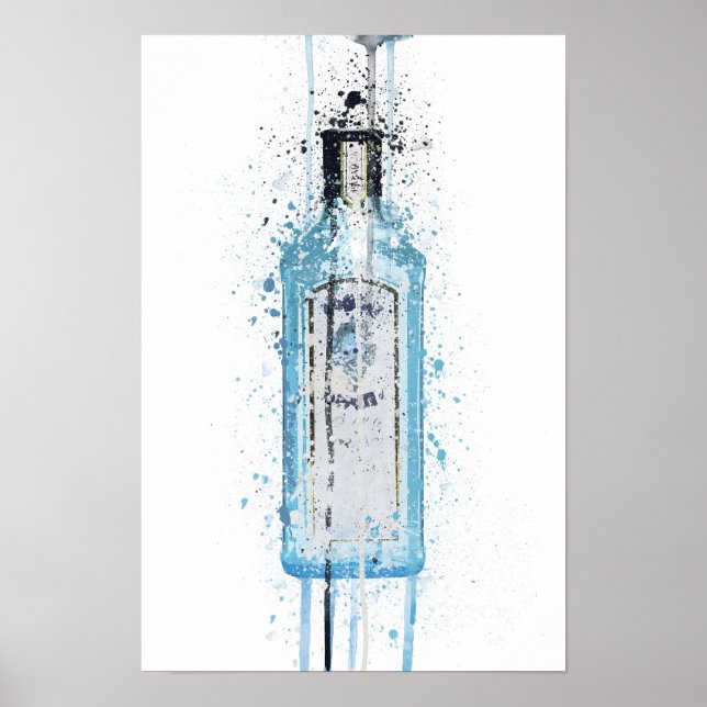 Gin Flaska Wall Art Skriv ut "Ocean Blue" Poster (Framsidan)