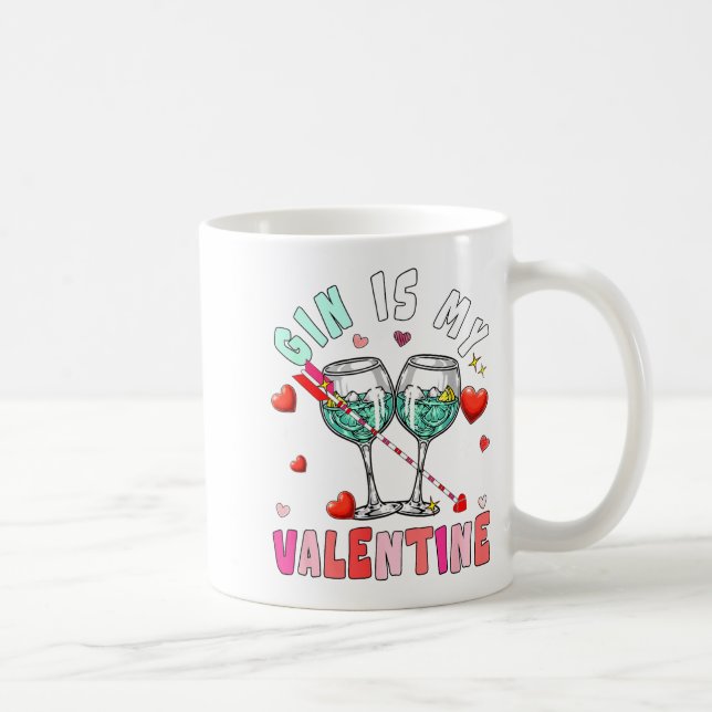Gin Is My Valentine Hearts Matching Drinker Family Kaffemugg (Höger)