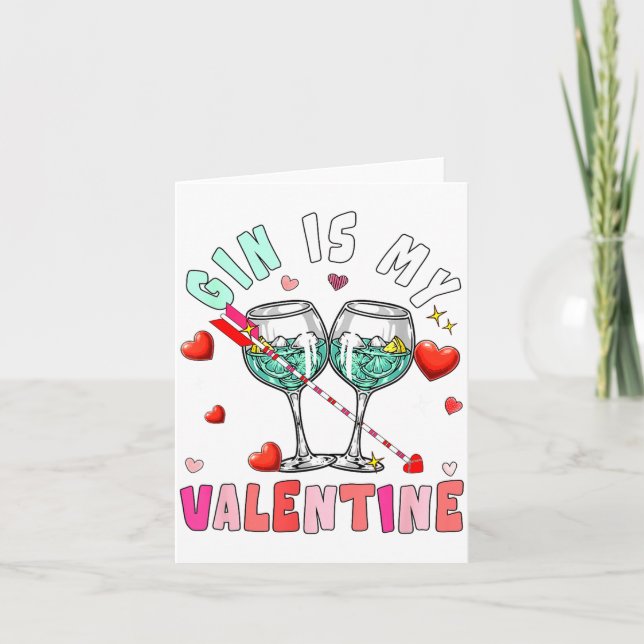 Gin Is My Valentine Hearts Matching Drinker Family Kort (Framsida)