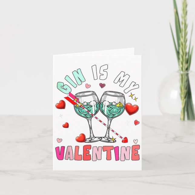 Gin Is My Valentine Hearts Matching Drinker Family Kort (Framsida)