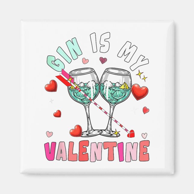 Gin Is My Valentine Hearts Matching Drinker Family Magnet (Framsidan)