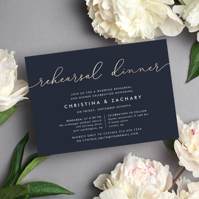 Gin Lane | Modern faux Guld Rehearsal Dinner Inbjudningar (Skapare uppladdad)