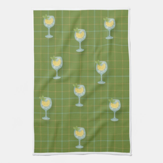 Gin Lover Plaid Tea Towel – Olive  & Ivory  Kökshandduk (Vertikal)