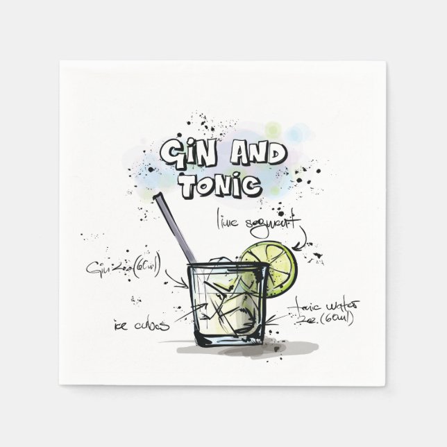 Gin och Tonic Drink Recipe Cocktail Napkin Pappersservett (Framsidan)