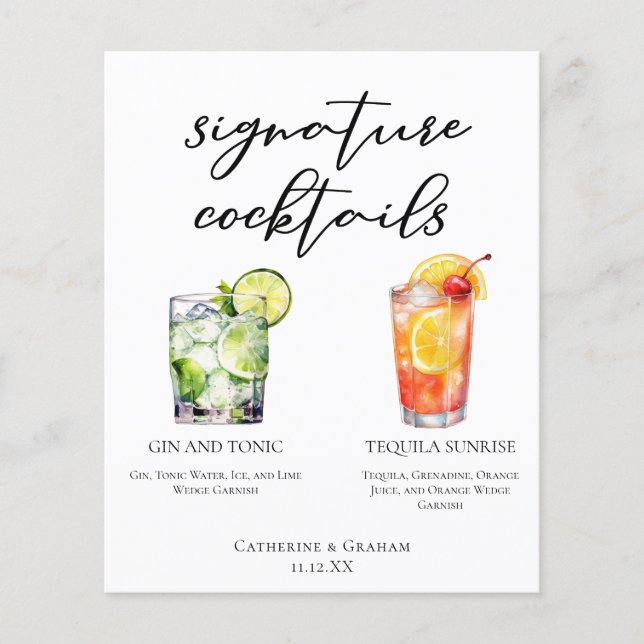 Gin och Tonic Tequila Sunrise Cocktails Menu (Framsida)