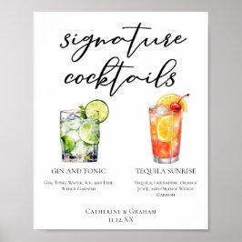Gin och Tonic Tequila Sunrise Cocktails Menu Poster
