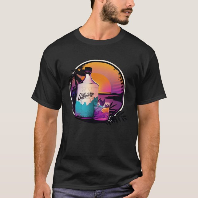 Gin Synthwave 80s Retrowave Aesthetic T Shirt (Framsida)