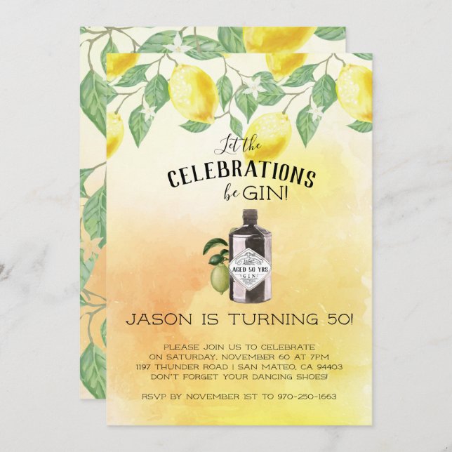 Gin Thned-Födelsedagsfest Inbjudningar (Fram/baksida)