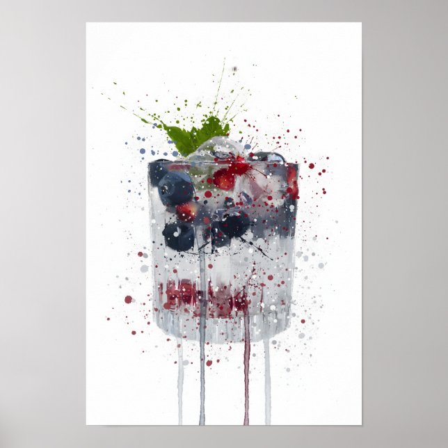 Gin & Tonic 'Blåbär och Granatäpple' Poster (Framsidan)