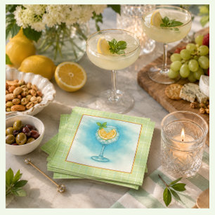 Gin & Tonic Cocktail – Lemon Mint Watercolor Pappersservett
