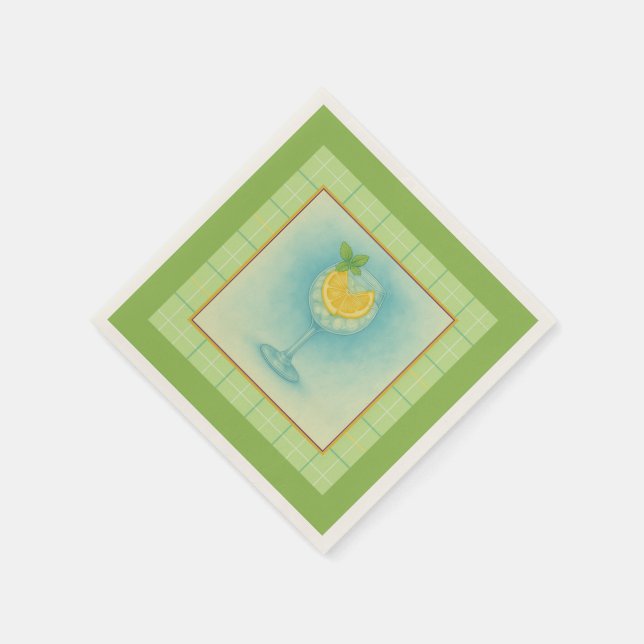 Gin & Tonic Cocktail Napkin – Mint Plaid Pappersservett (Hörn)