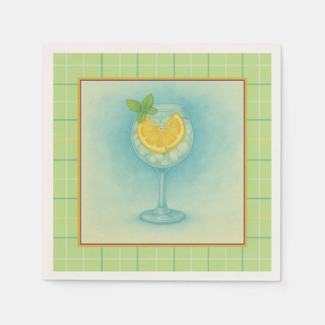 Gin & Tonic Cocktail Napkin - Mint Play Pappersservett (Framsidan)