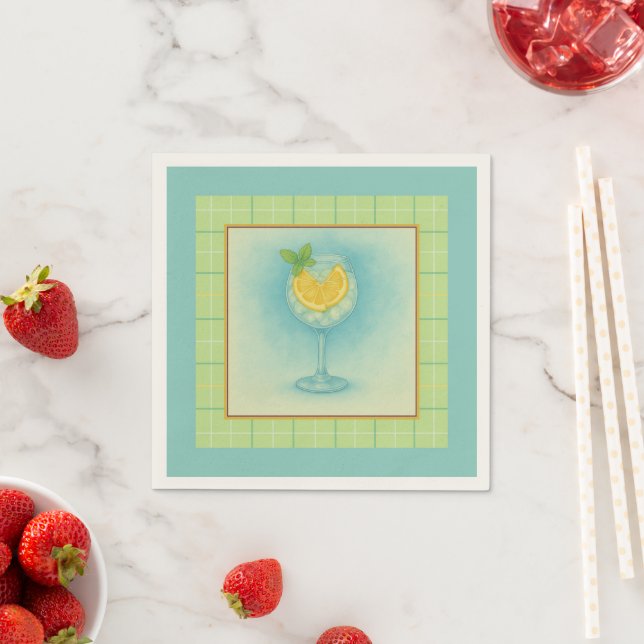 Gin & Tonic Cocktail Servett Citron Mint Vattenfär (Insitu)