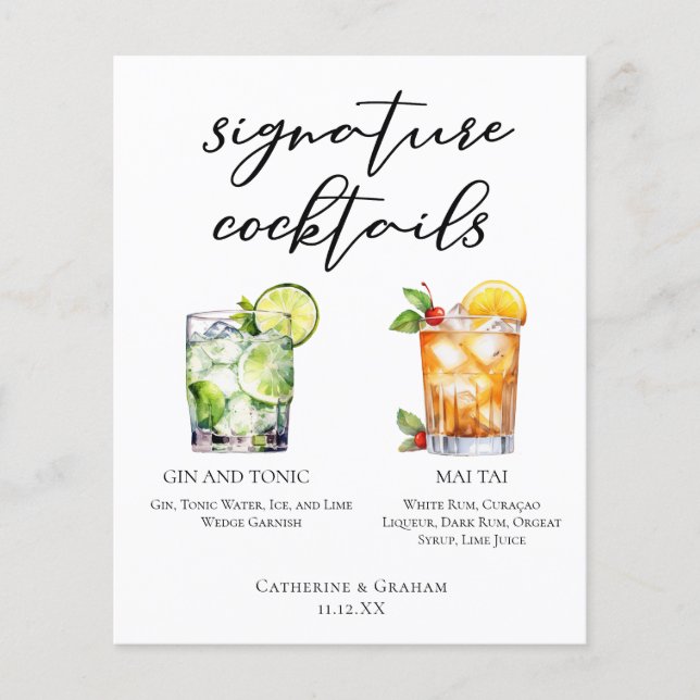 Gin & Tonic Mai Tai Namnteckning Cocktails Menu (Framsida)