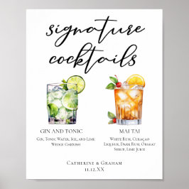 Gin & Tonic Mai Tai Namnteckning Cocktails Menu Poster