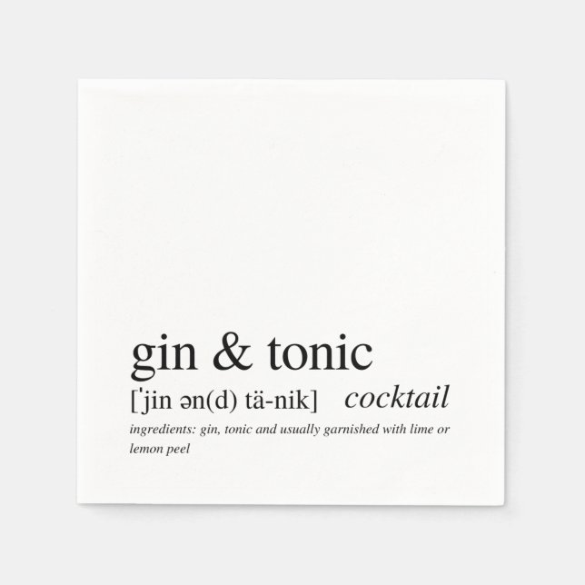 Gin & Tonic Modern Quote Black Typography Pappersservett (Framsidan)