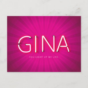 Gina namn i glättande neon ljus vykort