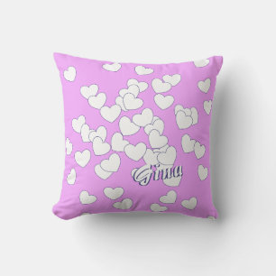 Gina - Namn mall Cute Rosa with White Hearners Kudde