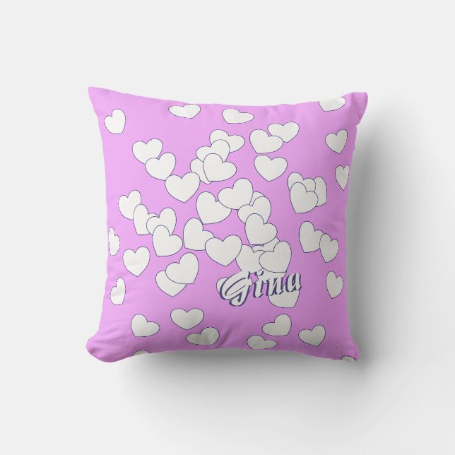 Gina - Namn mall Cute Rosa with White Hearners Kudde (Framsida)