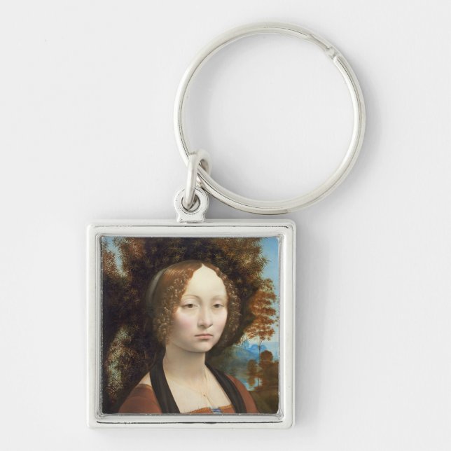 Ginevra de'Benci, c. 1474-78 Fyrkantig Silverfärgad Nyckelring (Framsidan)