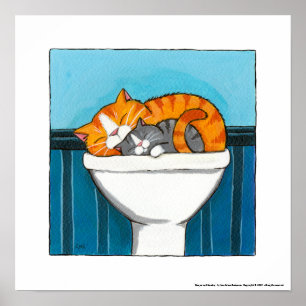 Ginger and Smokey - Whimsical Cat Art Print Poster