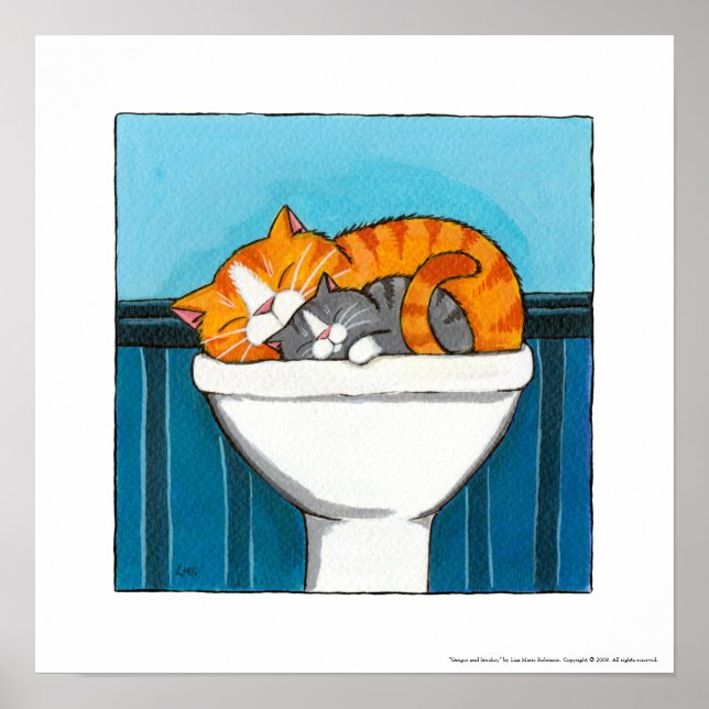 Ginger and Smokey - Whimsical Cat Art Print Poster (Framsidan)