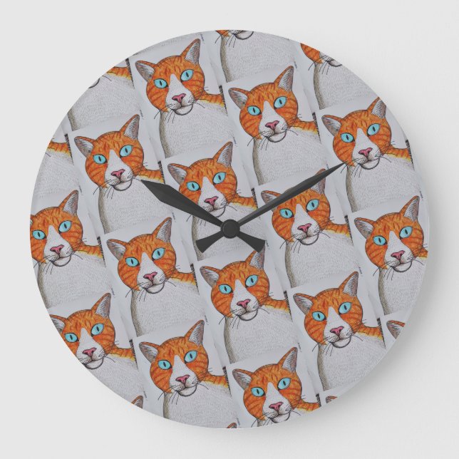 Ginger and white Cat Wall Clock Stor Klocka (Framsida)